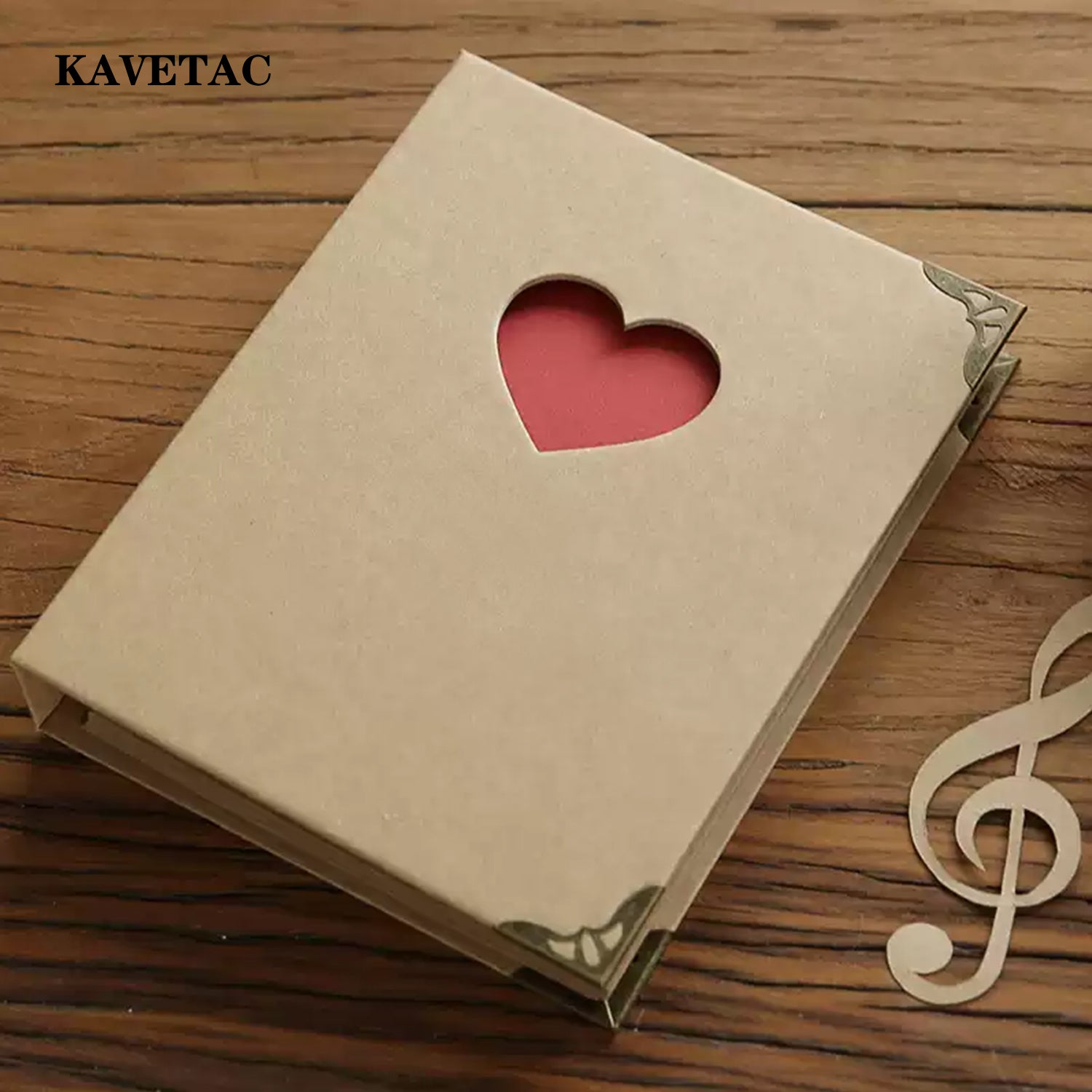 KAVETAC Couple Anniversary Book, Vintage Kraft Paper Loose-Leaf Journal with Heart Cutout for Love Story Records