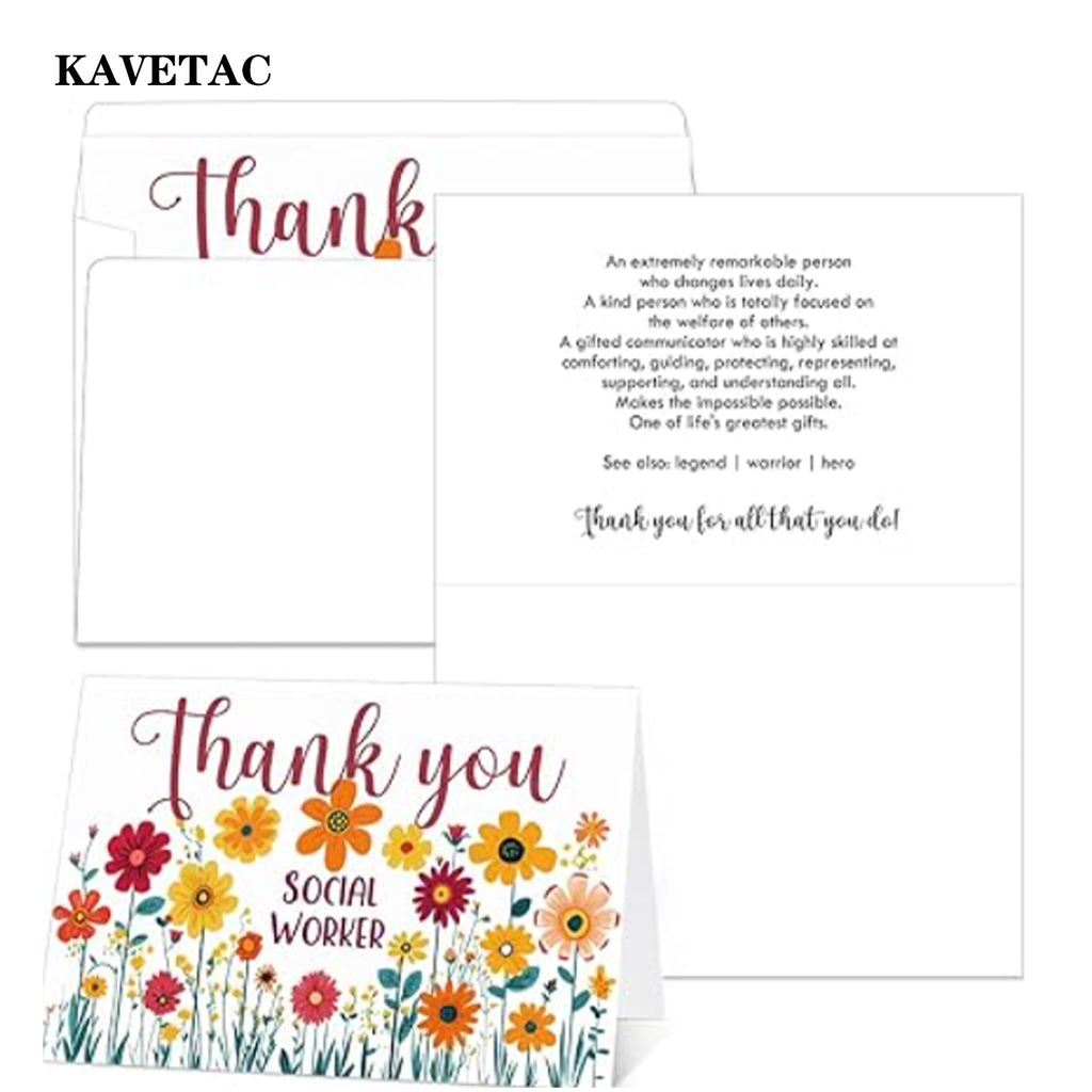 KAVETAC 25 Sets Social Worker Appreciation Gift Cards Bulk Social Worker Cards with Envelopes Positive Thank You Gifts and Self Adhesive Envelopes for Women Men Farewell Retirement Supplies