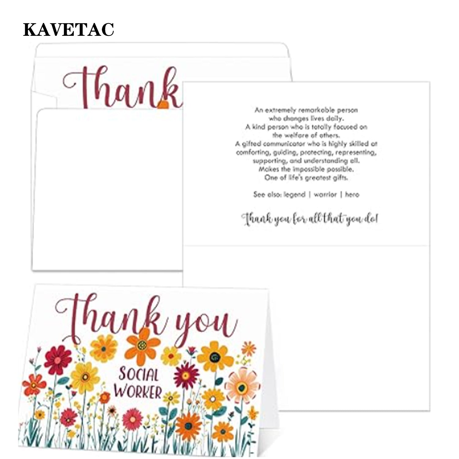 KAVETAC 25 Sets Social Worker Appreciation Gift Cards Bulk Social Worker Cards with Envelopes Positive Thank You Gifts and Self Adhesive Envelopes for Women Men Farewell Retirement Supplies