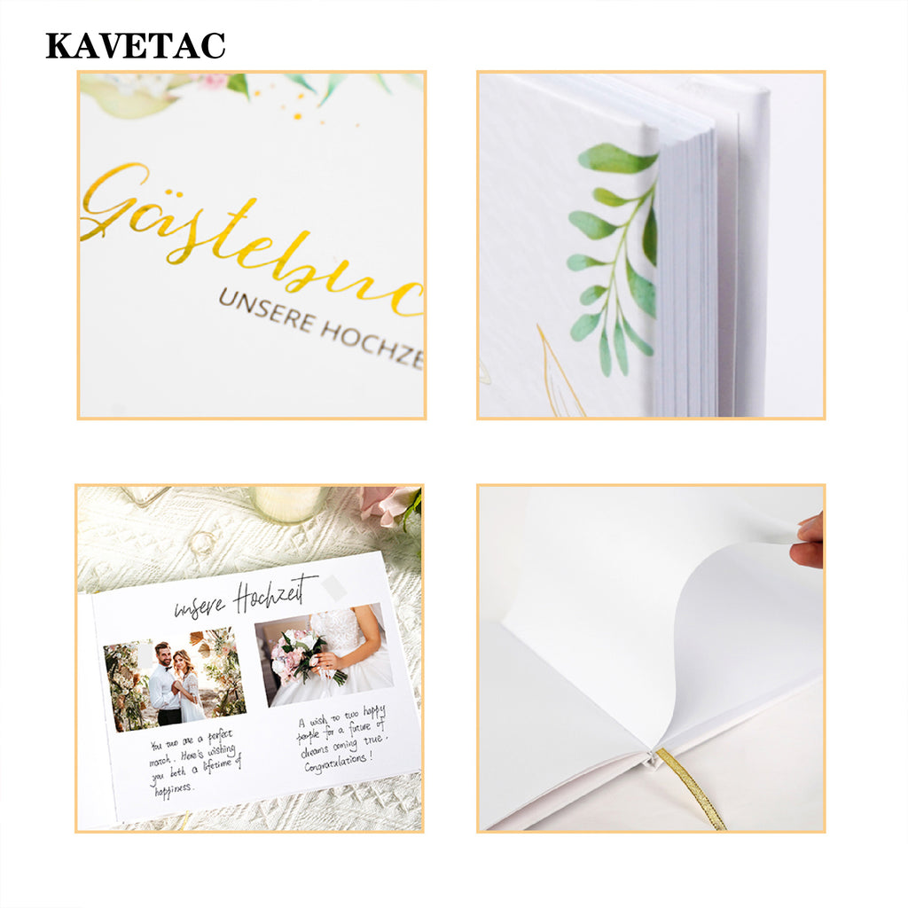 KAVETAC Wedding Guest Book, Hardcover Guest Sign-In Book for Wedding Reception, Guest Messages, Registry, Bridal Shower and Party Memories