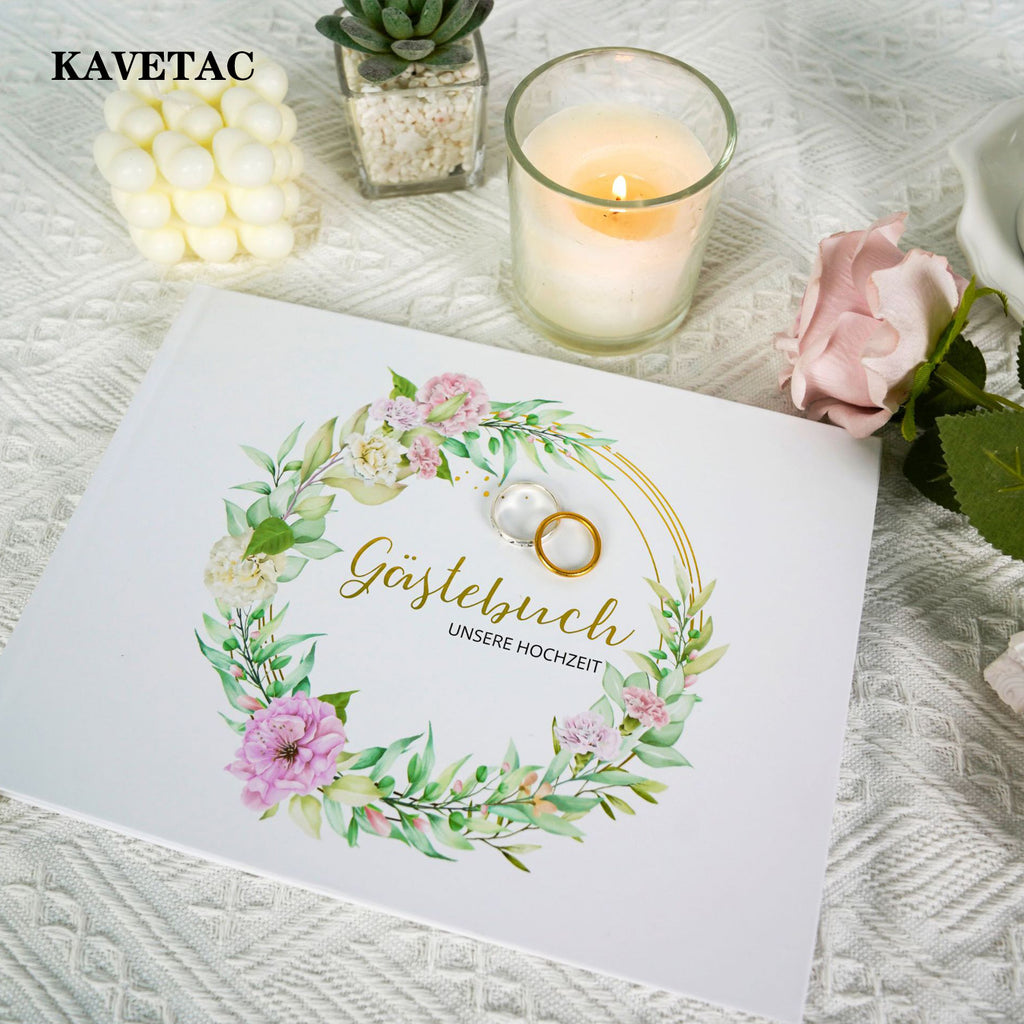KAVETAC Wedding Guest Book, Hardcover Guest Sign-In Book for Wedding Reception, Guest Messages, Registry, Bridal Shower and Party Memories