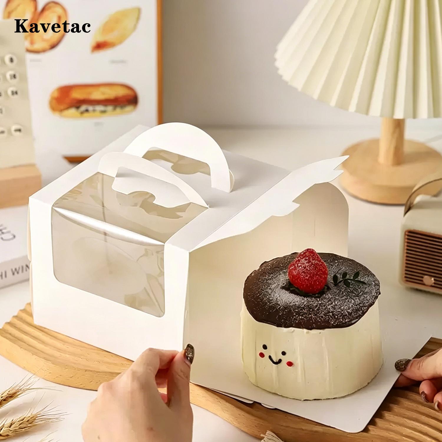 KAVETAC Portable Cardboard Cake Boxes with Window, 10 Pack 4/6 Inch Bakery Packaging Boxes with Handle for Cakes & Cookies