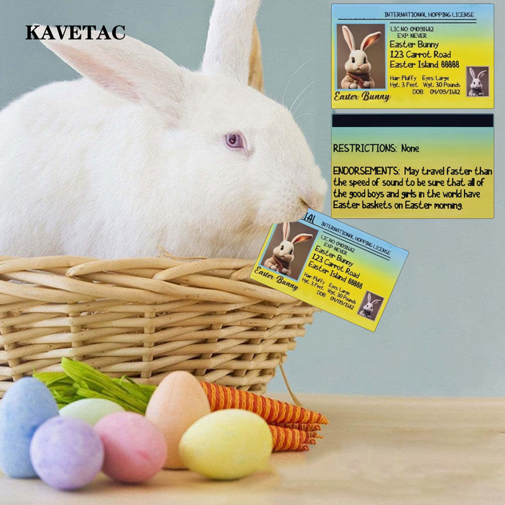 KAVETAC Easter Bunny ID Pass Cards, 50 Pack Novelty Easter Greeting Cards for Kids, Funny Bunny Pass Cards for Party Favors, Classroom Exchange, Egg Hunt Gifts and Holiday Blessings