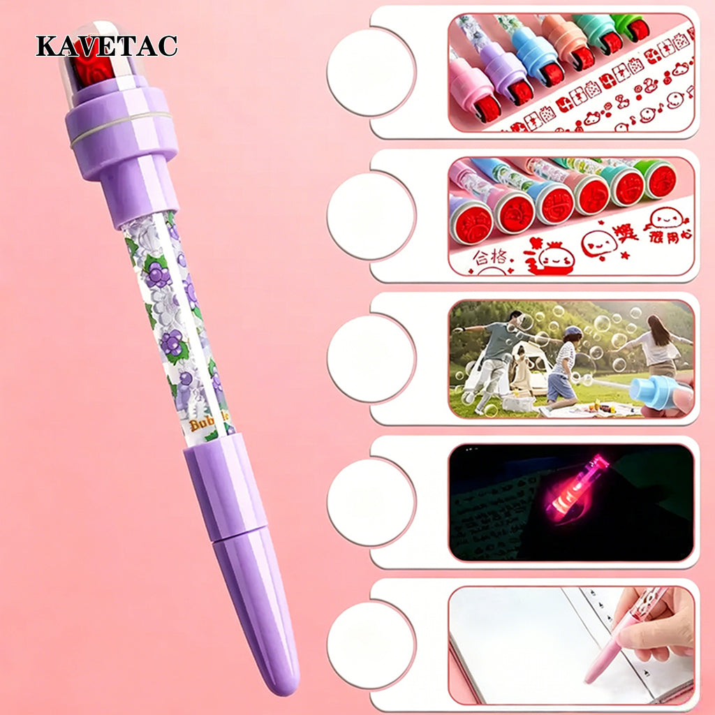KAVETAC Bubble Pens, 6PCS Multifunctional 5-in-1 Bubble & Stamp Pens for Kids