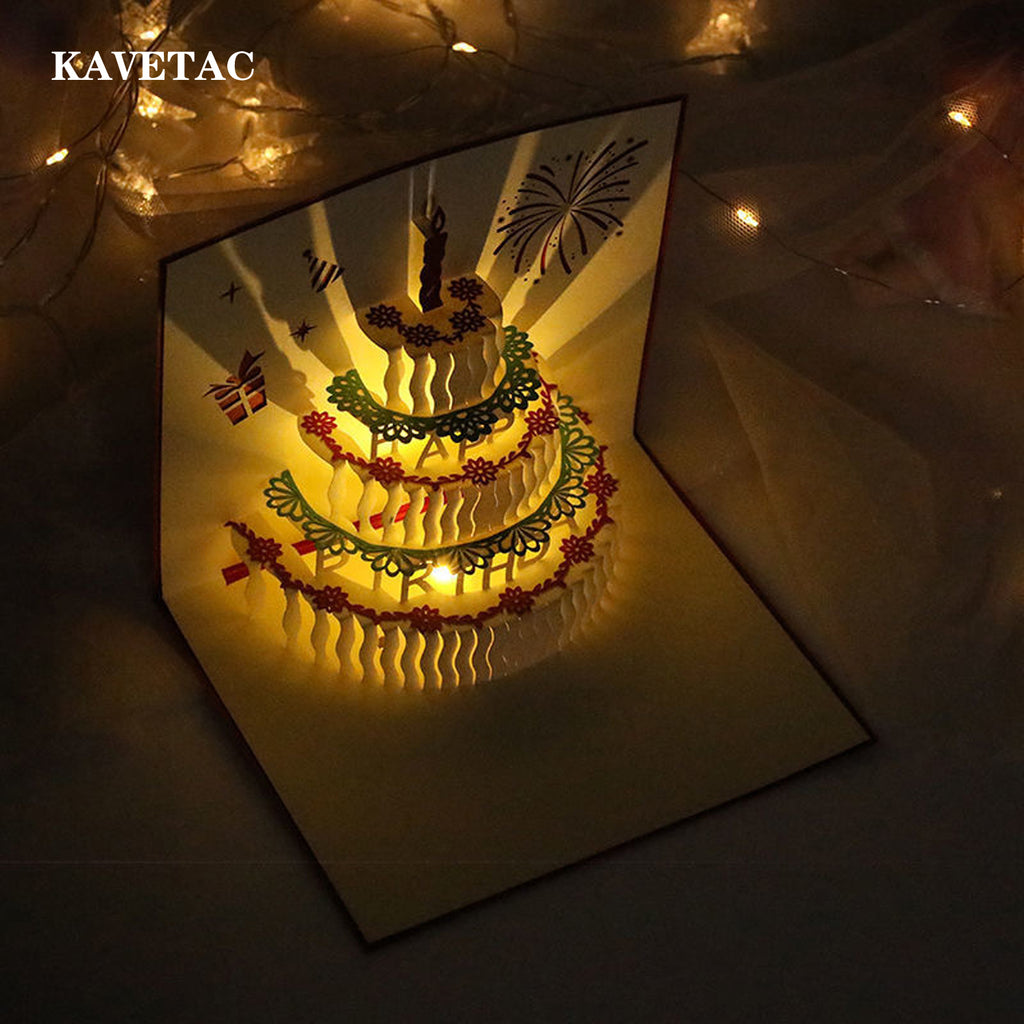 KAVETAC Musical Birthday Card, 3D Pop-Up Birthday Cake Greeting Card with LED Lights and Music, Creative Happy Birthday Card