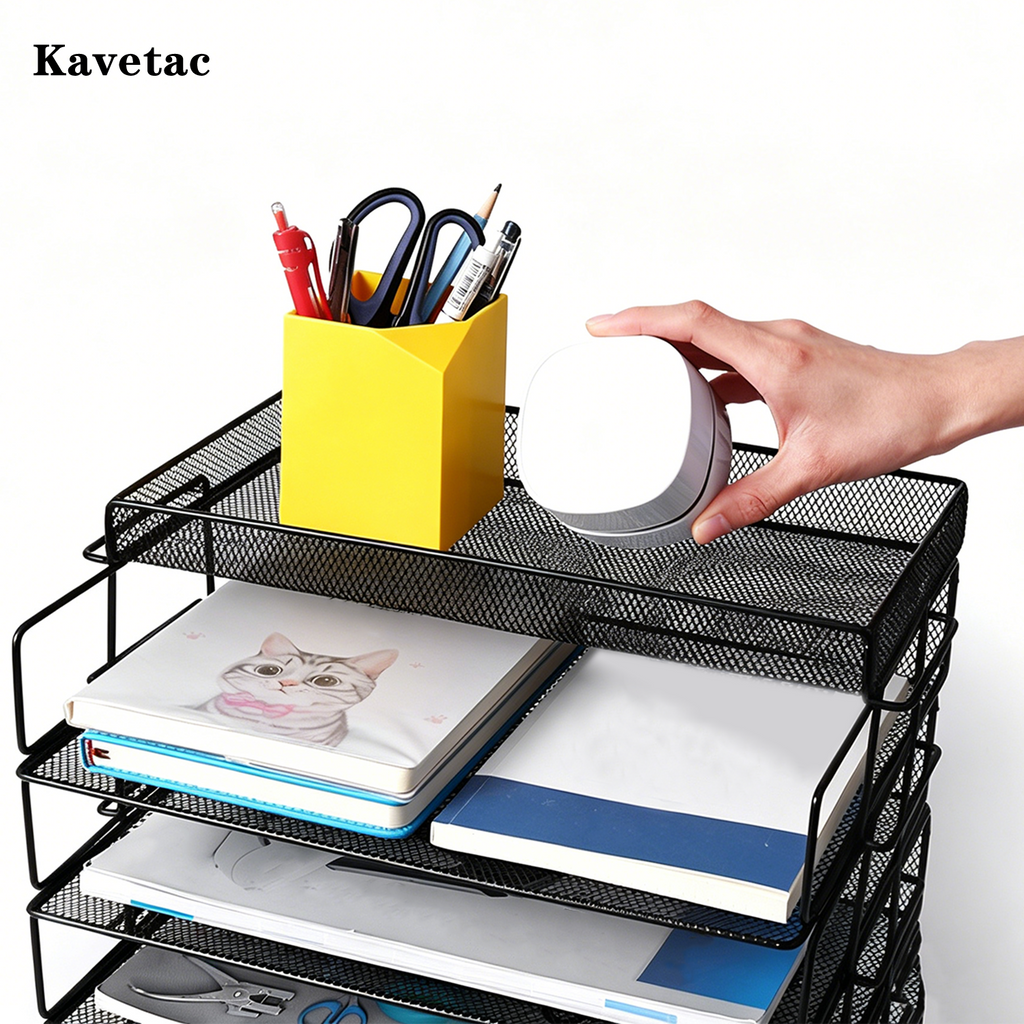 KAVETAC Desk Organizers, 4-Tier Mesh Metal File Organizer with Top Tray for Office Supplies