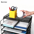 KAVETAC Desk Organizers, 4-Tier Mesh Metal File Organizer with Top Tray for Office Supplies
