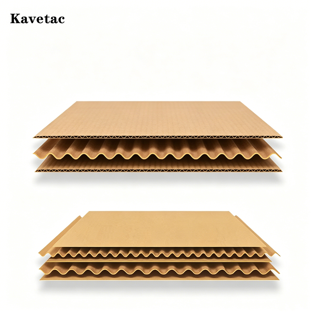 KAVETAC Corrugated Cardboard Sheets, 3-Ply Thick Customizable Kraft Paper for Shipping Packaging & DIY Crafts