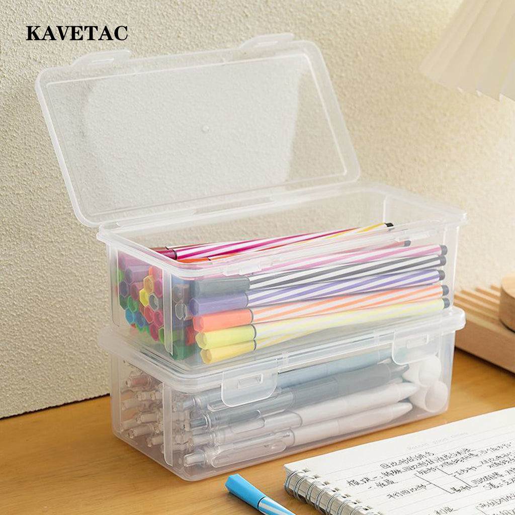 KAVETAC Clear Pencil Box for Kids, Large Capacity Plastic Pencil Case, Transparent Stationery Storage Box for Pencils, Crayons, Markers, Art Supplies and School Supplies