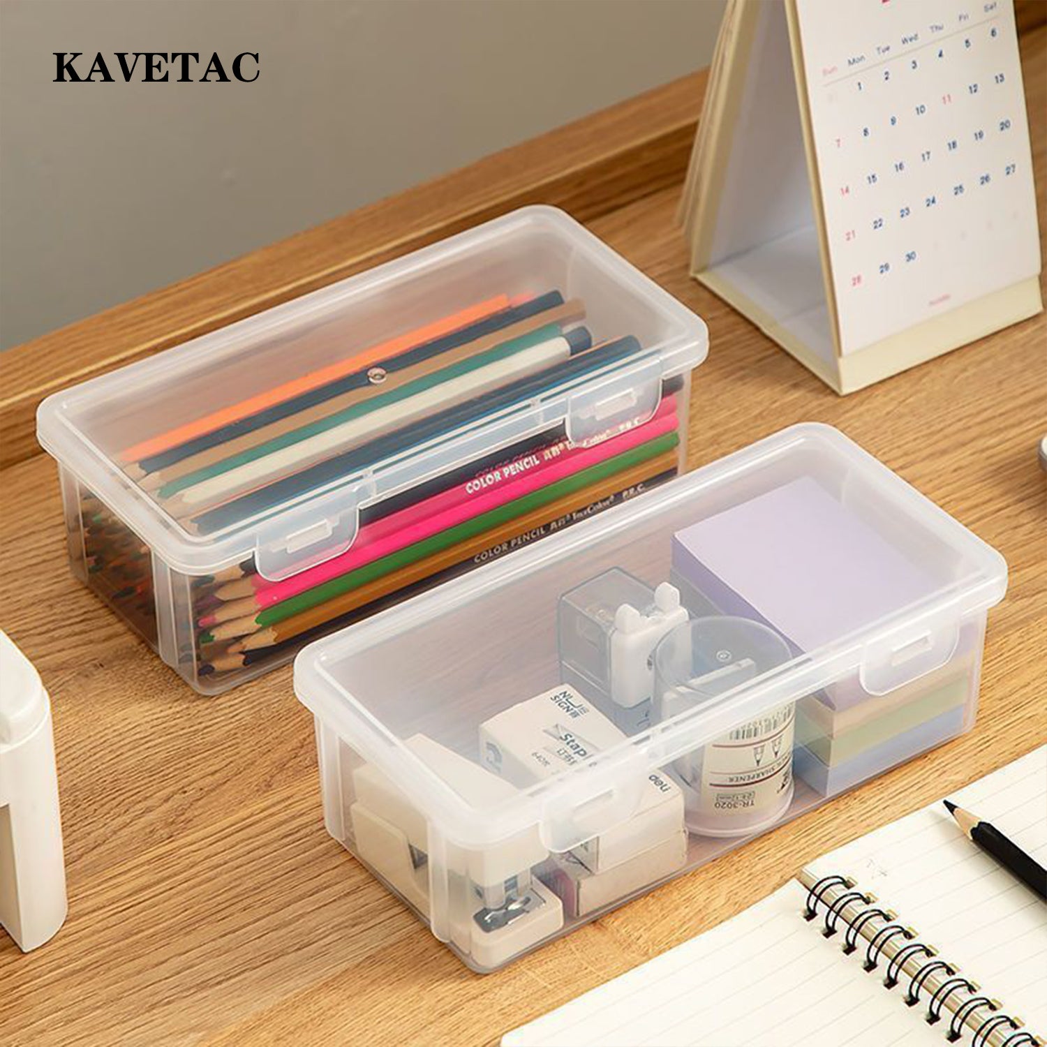 KAVETAC Clear Pencil Box for Kids, Large Capacity Plastic Pencil Case, Transparent Stationery Storage Box for Pencils, Crayons, Markers, Art Supplies and School Supplies