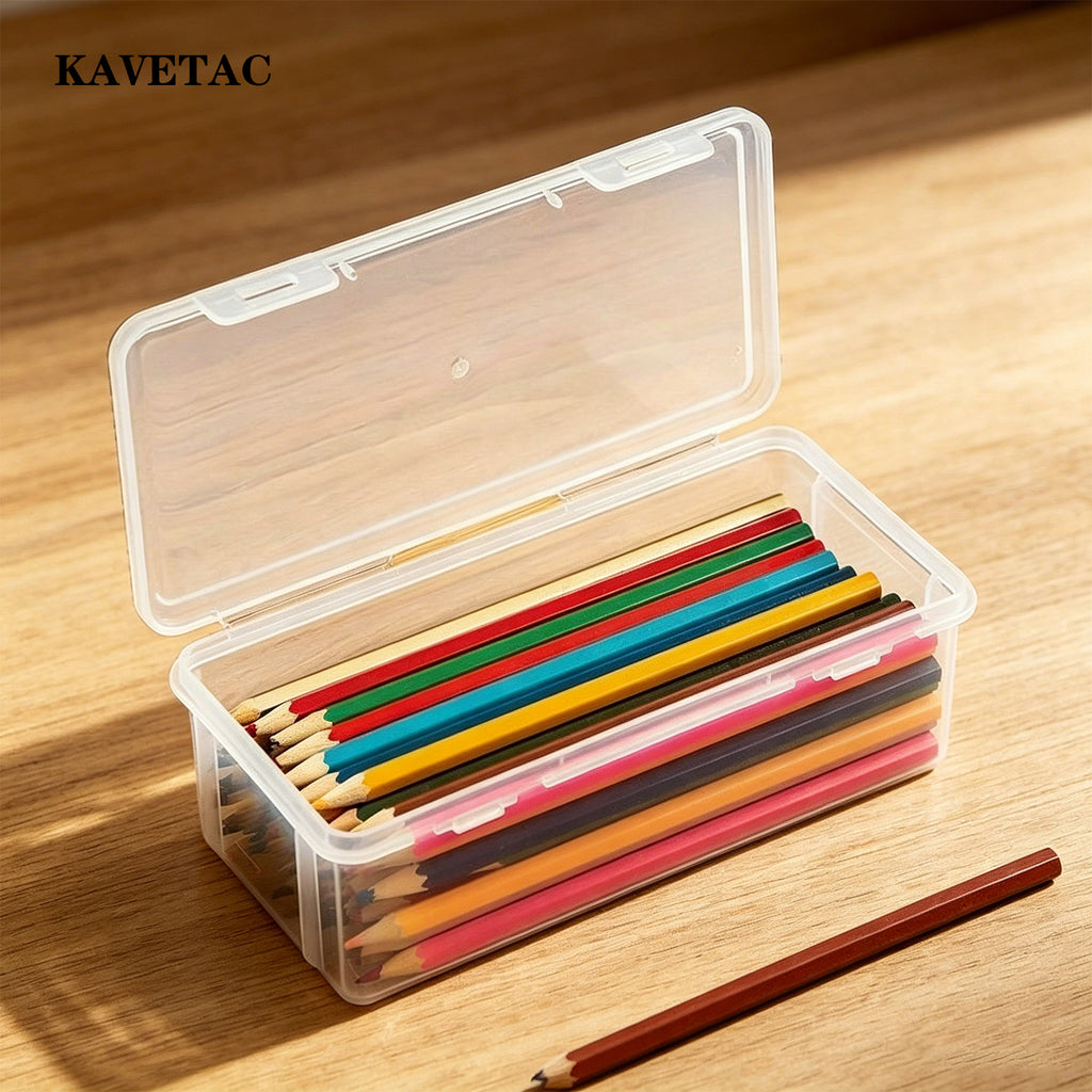 KAVETAC Clear Pencil Box for Kids, Large Capacity Plastic Pencil Case, Transparent Stationery Storage Box for Pencils, Crayons, Markers, Art Supplies and School Supplies