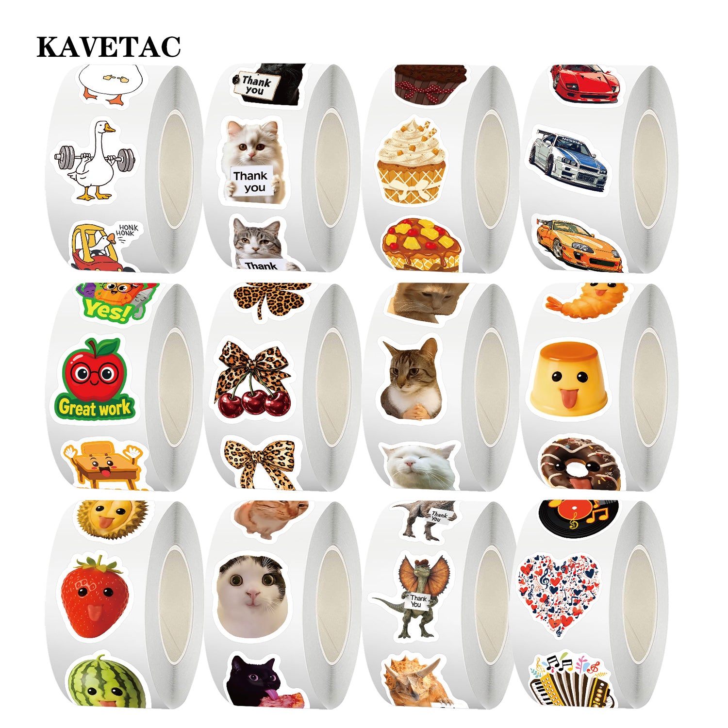 KAVETAC 500PCS Cute Sticker Roll,  Self-Adhesive Stickers for Scrapbooking, Journaling, DIY Crafts, Notebook Decoration, Gift Wrapping and Planner Supplies