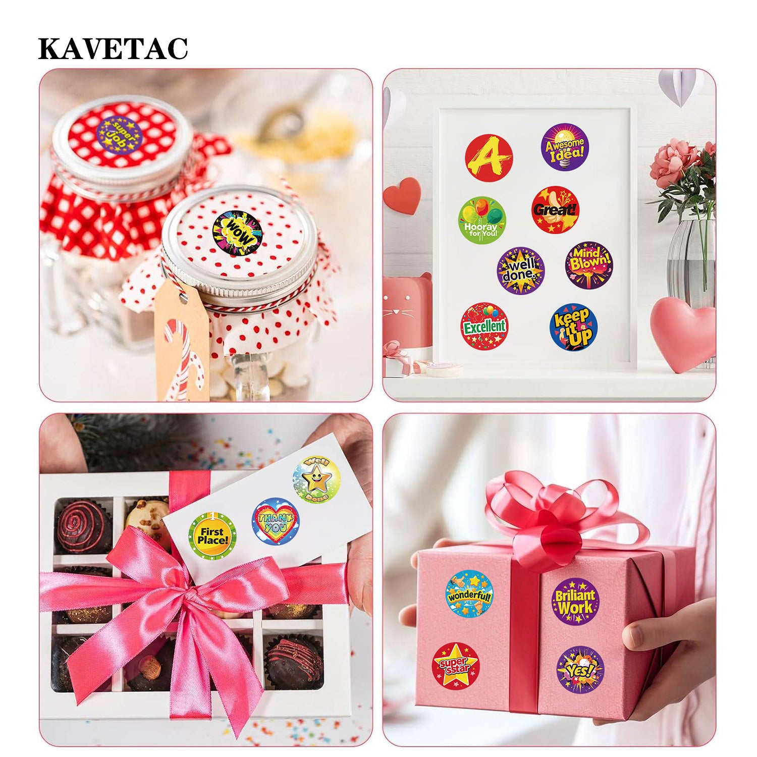 KAVETAC 500PCS Cute Sticker Roll,  Self-Adhesive Stickers for Scrapbooking, Journaling, DIY Crafts, Notebook Decoration, Gift Wrapping and Planner Supplies