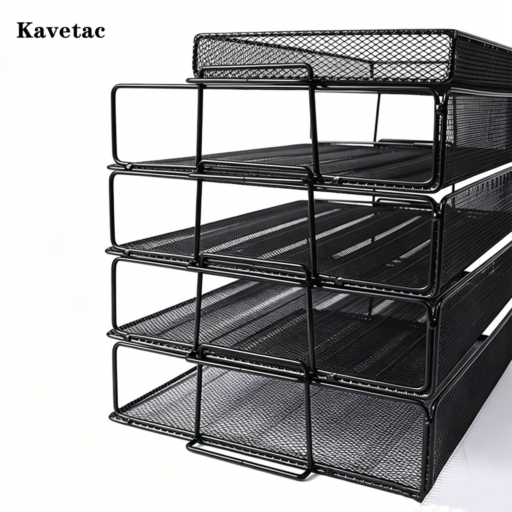 KAVETAC Desk Organizers, 4-Tier Mesh Metal File Organizer with Top Tray for Office Supplies