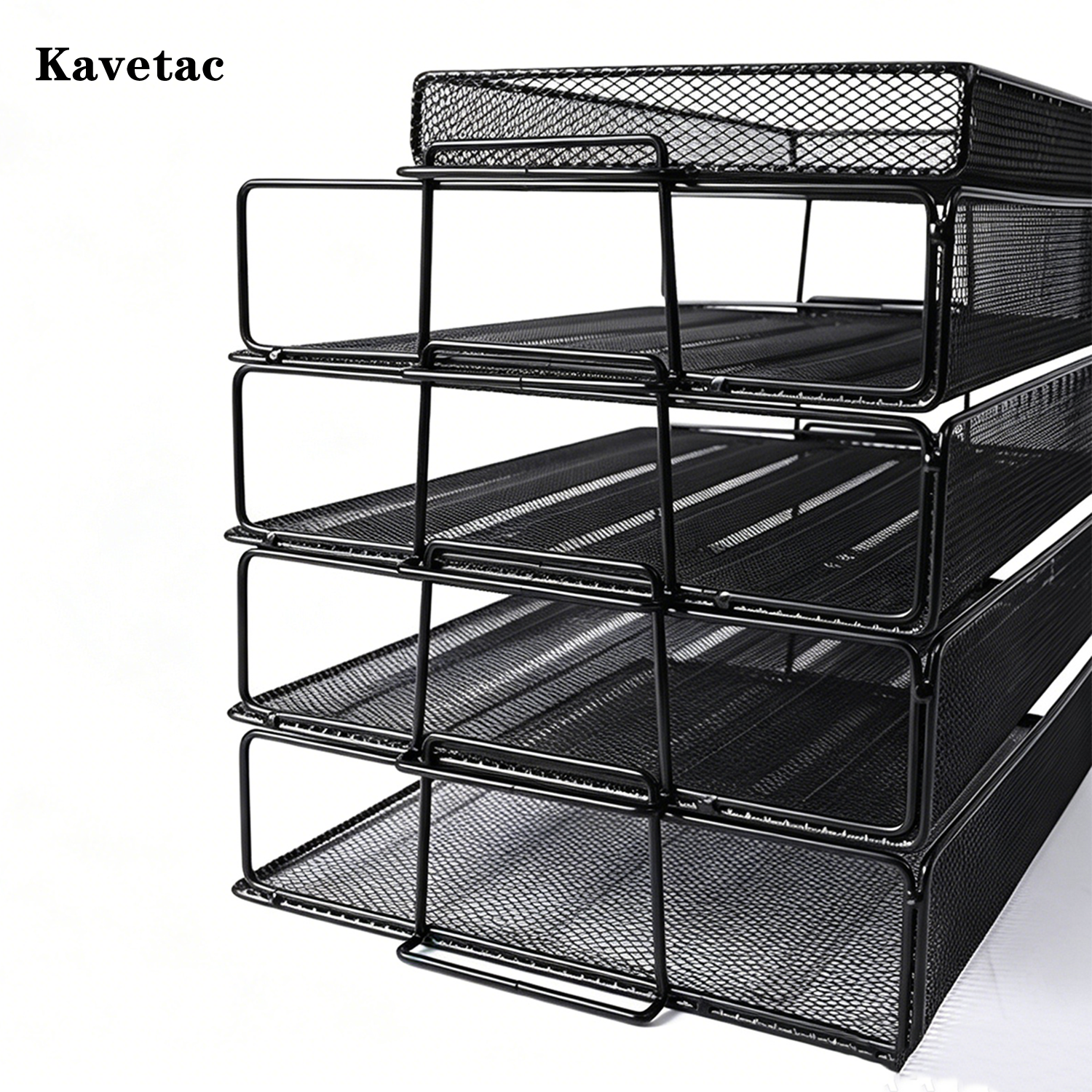 KAVETAC Desk Organizers, 4-Tier Mesh Metal File Organizer with Top Tray for Office Supplies
