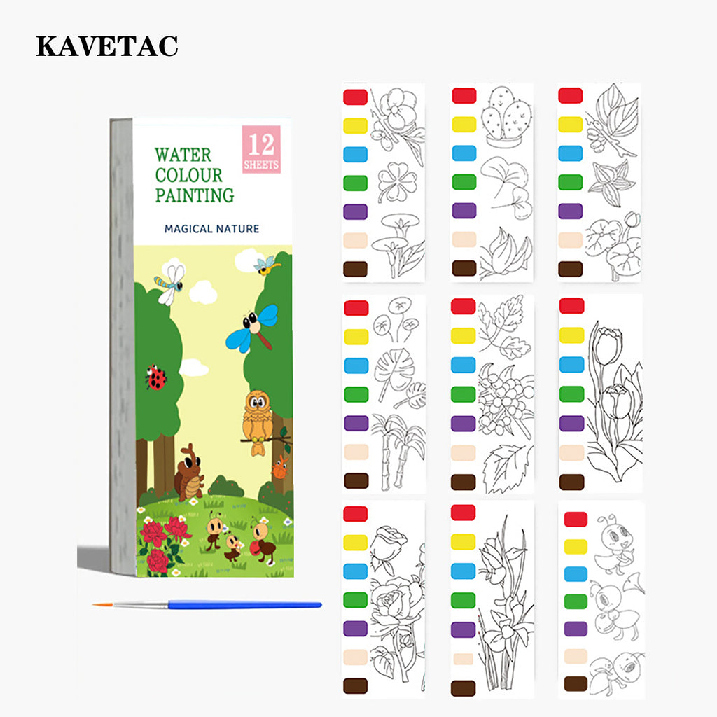 KAVETAC Thick White Card Coloring Book, 12 Clear Line Art Pages for Watercolor Painting