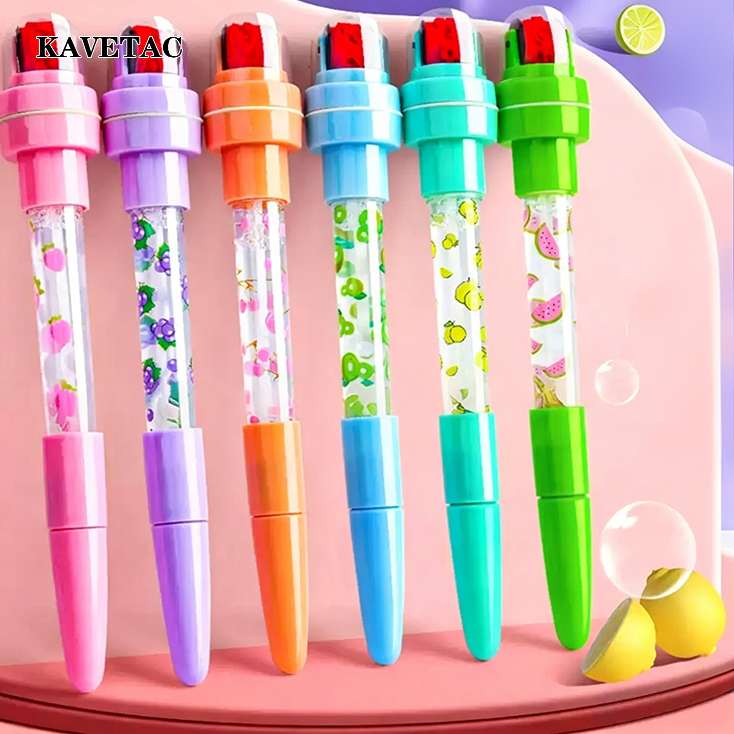KAVETAC Bubble Pens, 6PCS Multifunctional 5-in-1 Bubble & Stamp Pens for Kids