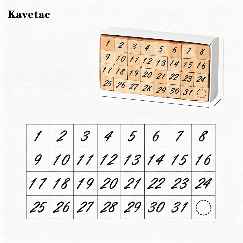KAVETAC Date Indicators Stamps, Wooden Calendar Stamps with Days/Months/Numbers for Journaling & Crafts