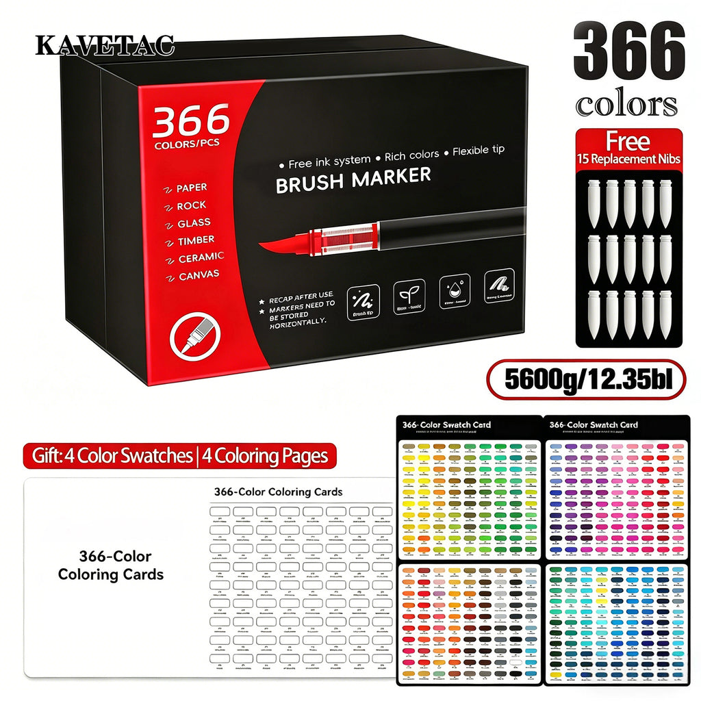 KAVETAC 366 Colors Acrylic Markers, Paint Pens for Glass, Rock, Ceramic & Canvas DIY