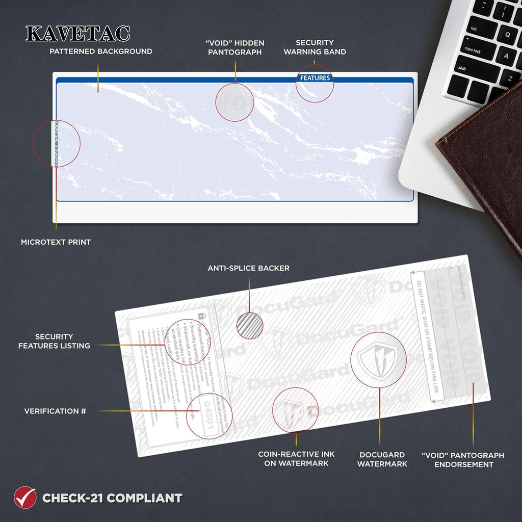 KAVETAC Blank Bank Check Paper with Microtext Security Design, Compatible with Most Check Printers