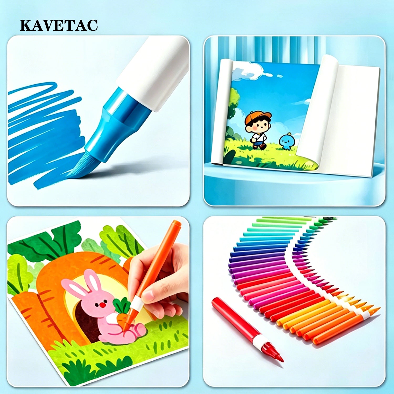 KAVETAC 12-Color Student Art Marker Set, Washable, Non-Bleeding & Safe for Kids & Artists