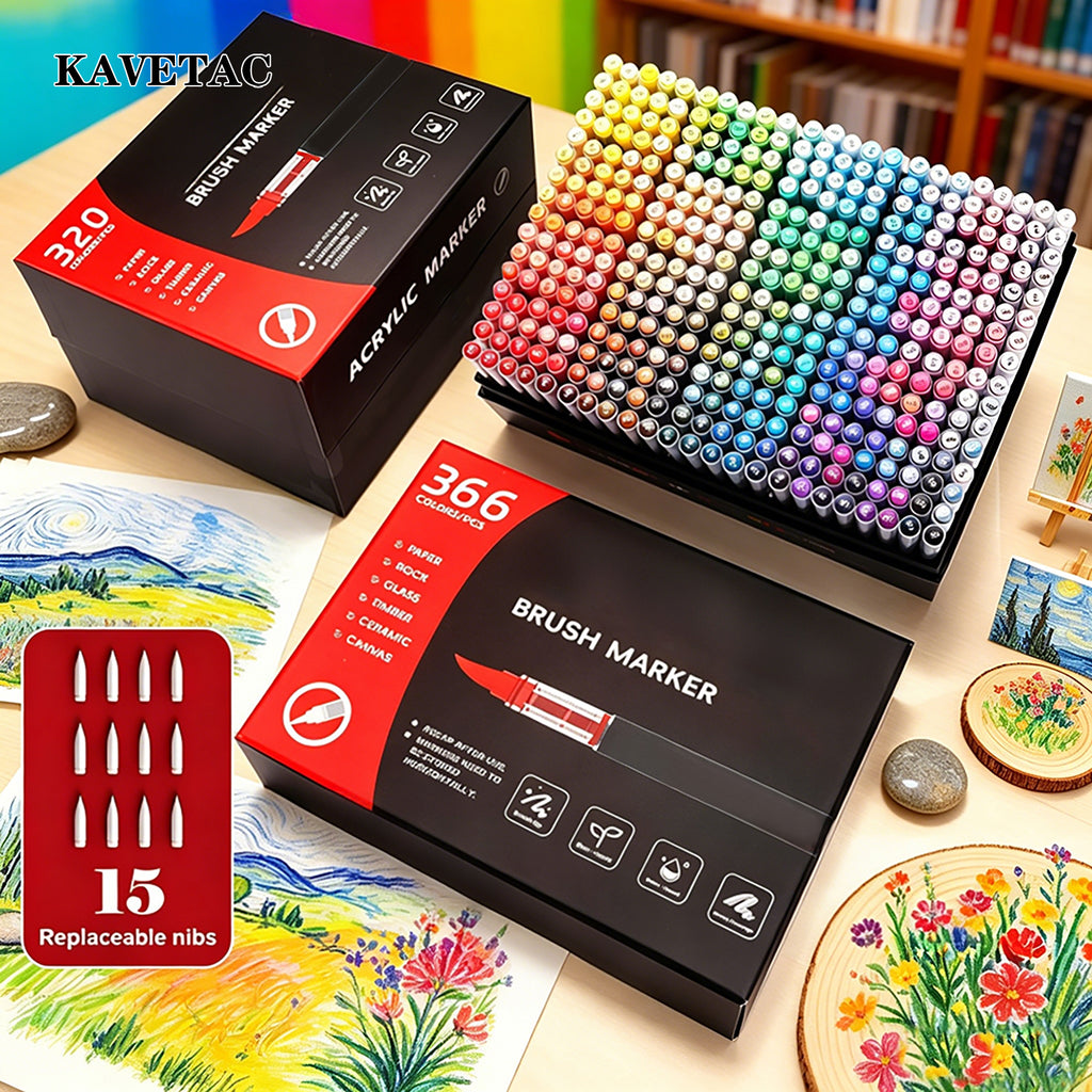 KAVETAC 366 Colors Acrylic Markers, Paint Pens for Glass, Rock, Ceramic & Canvas DIY