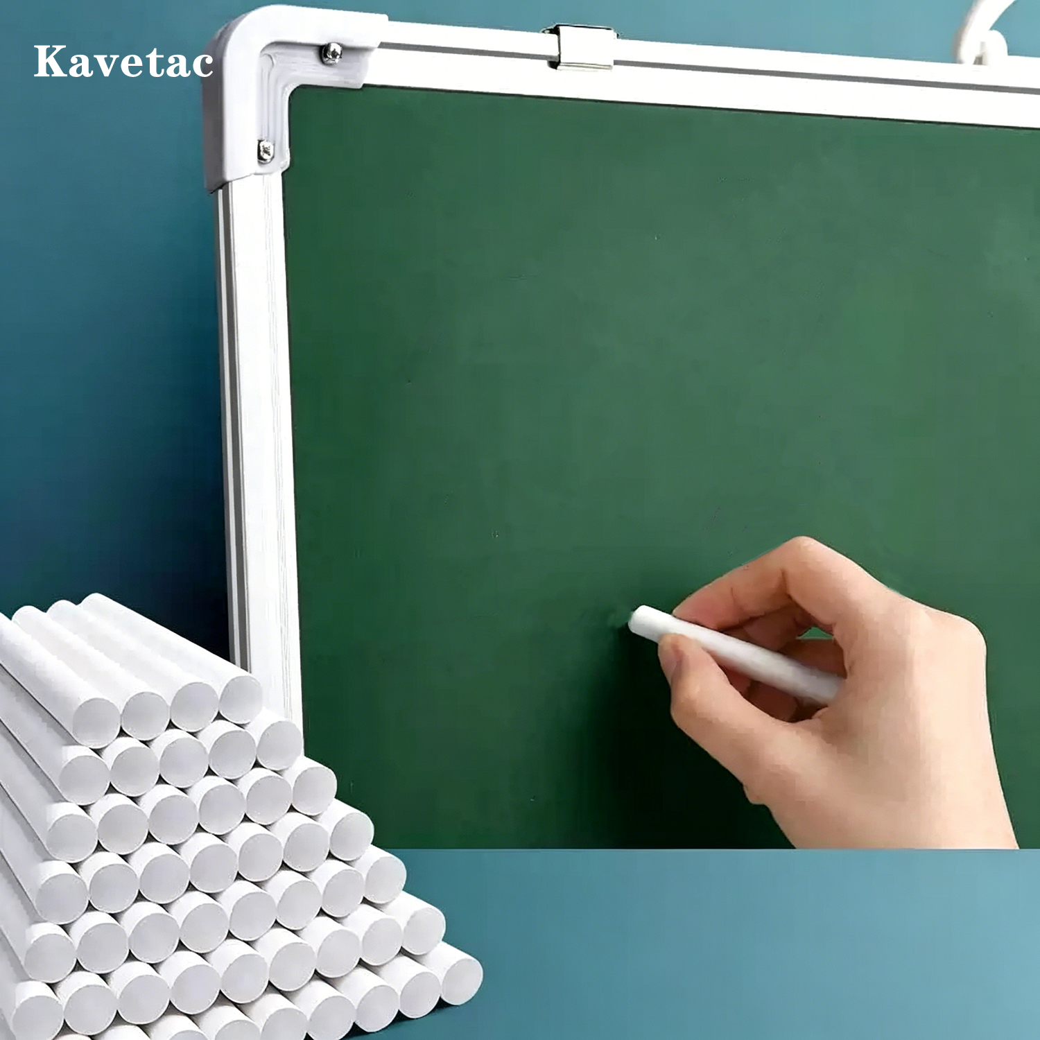 KAVETAC 50 Count Non-Toxic Chalks, White Dust-Free Writing Chalk for School, Home & Office Use
