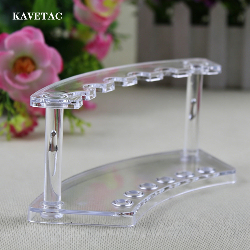 KAVETAC 2Pcs Clear Plastic Pen Holder Stand Display Rack, 6-Slot Pen Display Stands, Acrylic Pencil Holders Eyebrow Pens Stand Makeup Brush Rack Organizer for Home Office Store Desk School Supplies