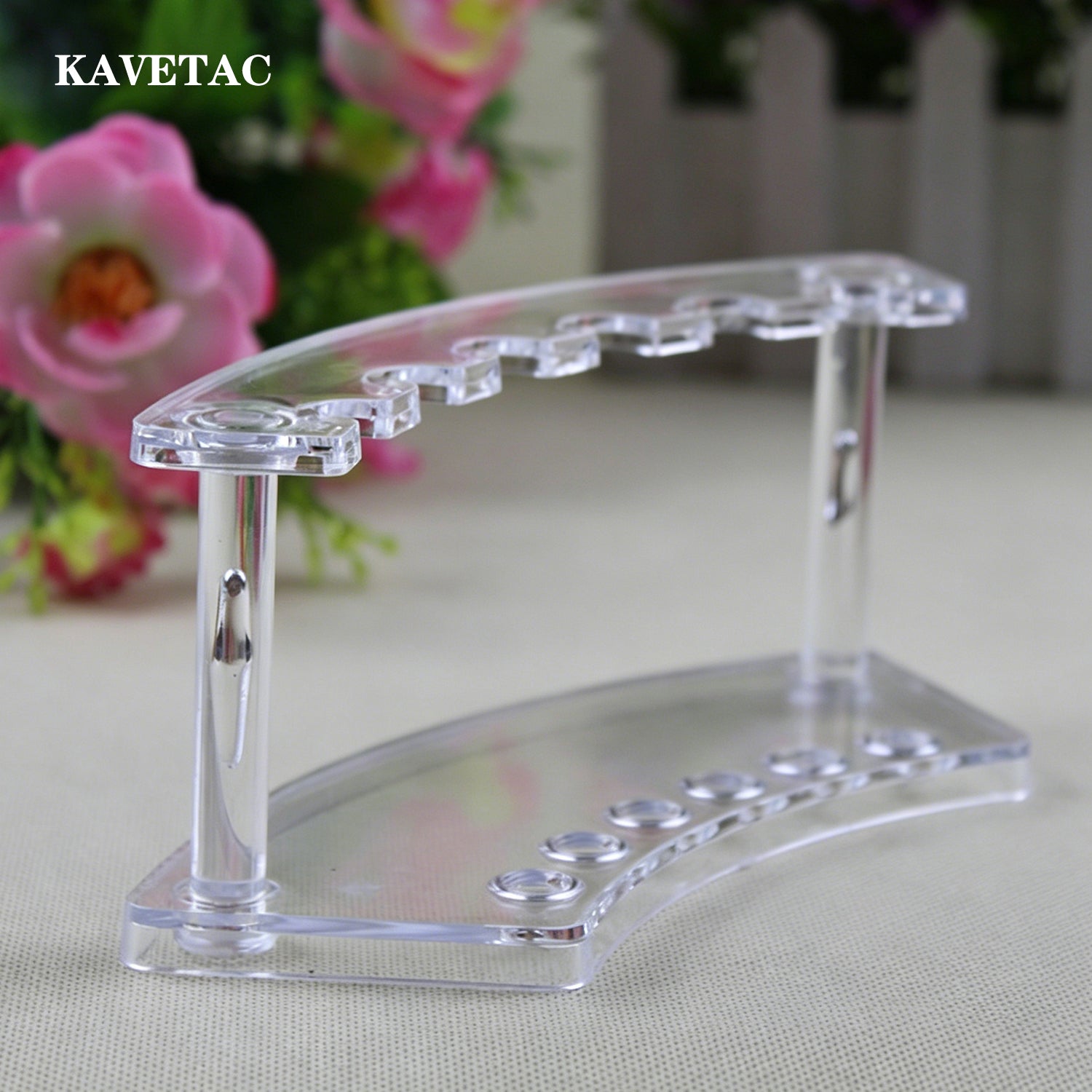 KAVETAC 2Pcs Clear Plastic Pen Holder Stand Display Rack, 6-Slot Pen Display Stands, Acrylic Pencil Holders Eyebrow Pens Stand Makeup Brush Rack Organizer for Home Office Store Desk School Supplies