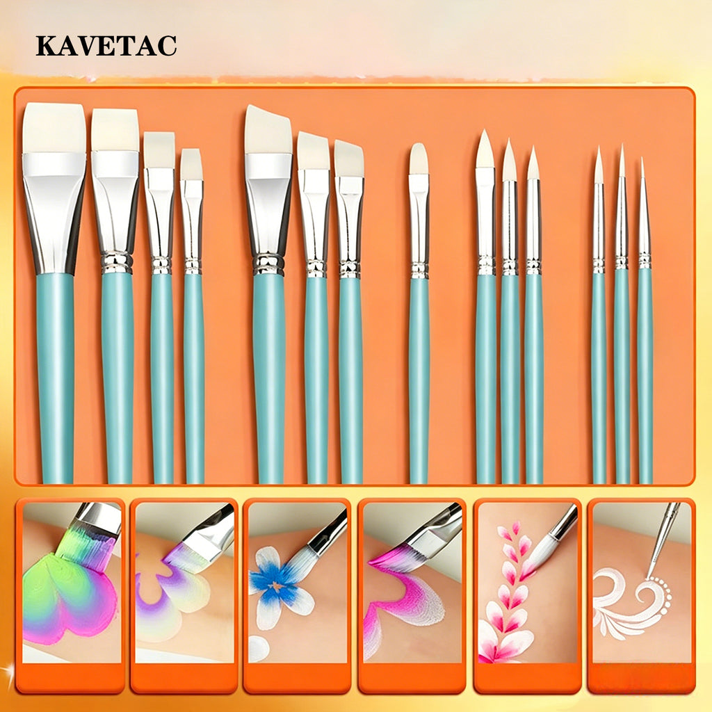 KAVETAC Drawing Brushes, 14-Piece Nylon Hair Paint Brush Set for Watercolor, Acrylic & Ink Painting