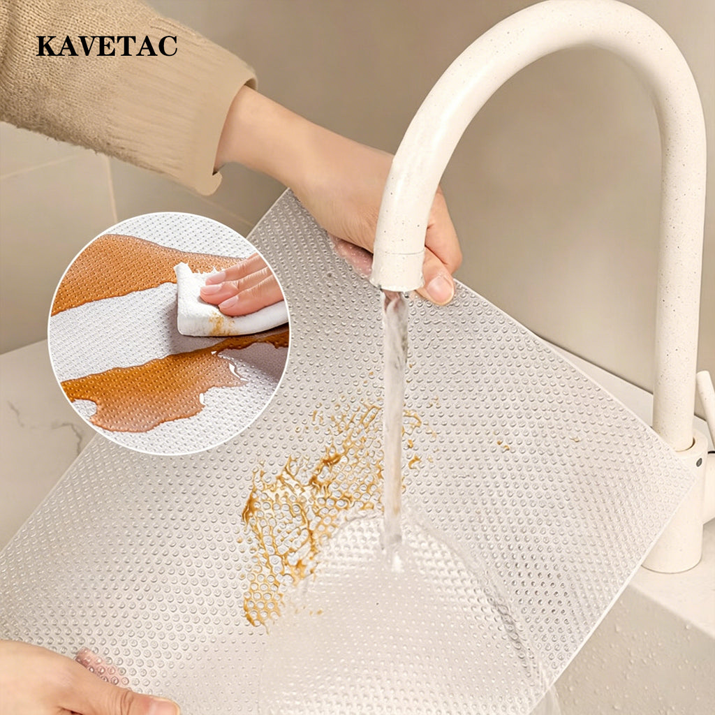 KAVETAC Shelf Liners Drawer Liner for Kitchen Cabinets Self-Adhesive Non Slip, Refrigerator Mats for Shelves, EVA Plastic Cupboard Protector, Waterproof Lining (Clear Dot, 10 in x 20 ft)