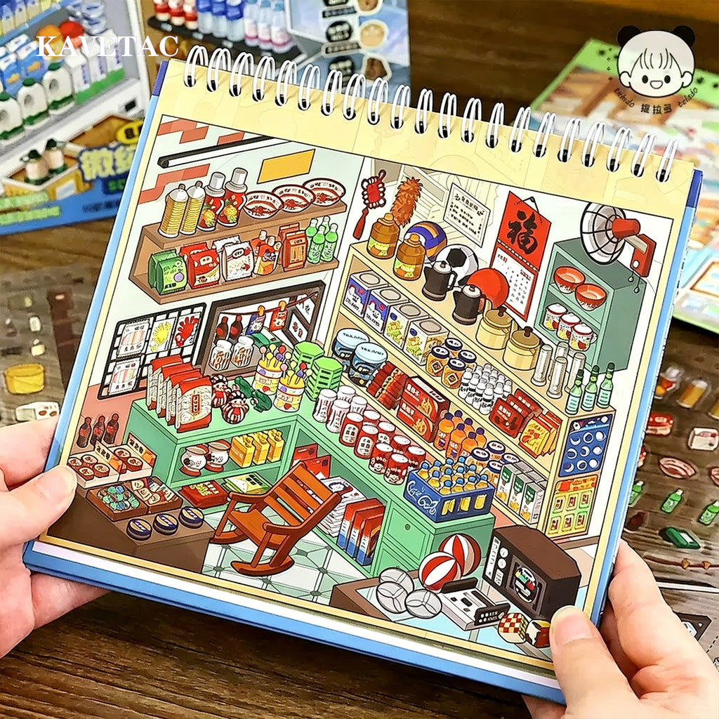 KAVETAC "Stocking the Shelves" Themed Sticker Book, Mini Scene Collection with Labeling & Stress-Relief Design