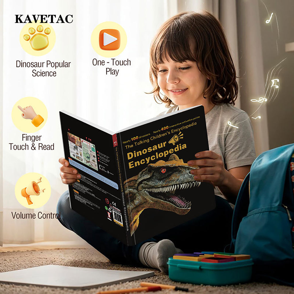 KAVETAC Children's Encyclopaedias, Interactive Dinosaur Talking Book with Over 400 Activation Points, Educational Science Toy for Kids