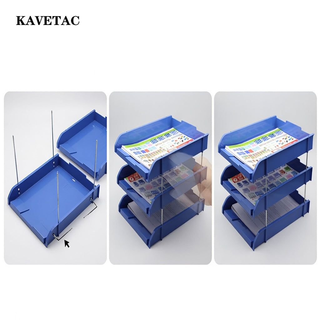 KAVETAC Document File Trays, 3-Tier Stackable Plastic Letter Tray for Office Documents & Papers