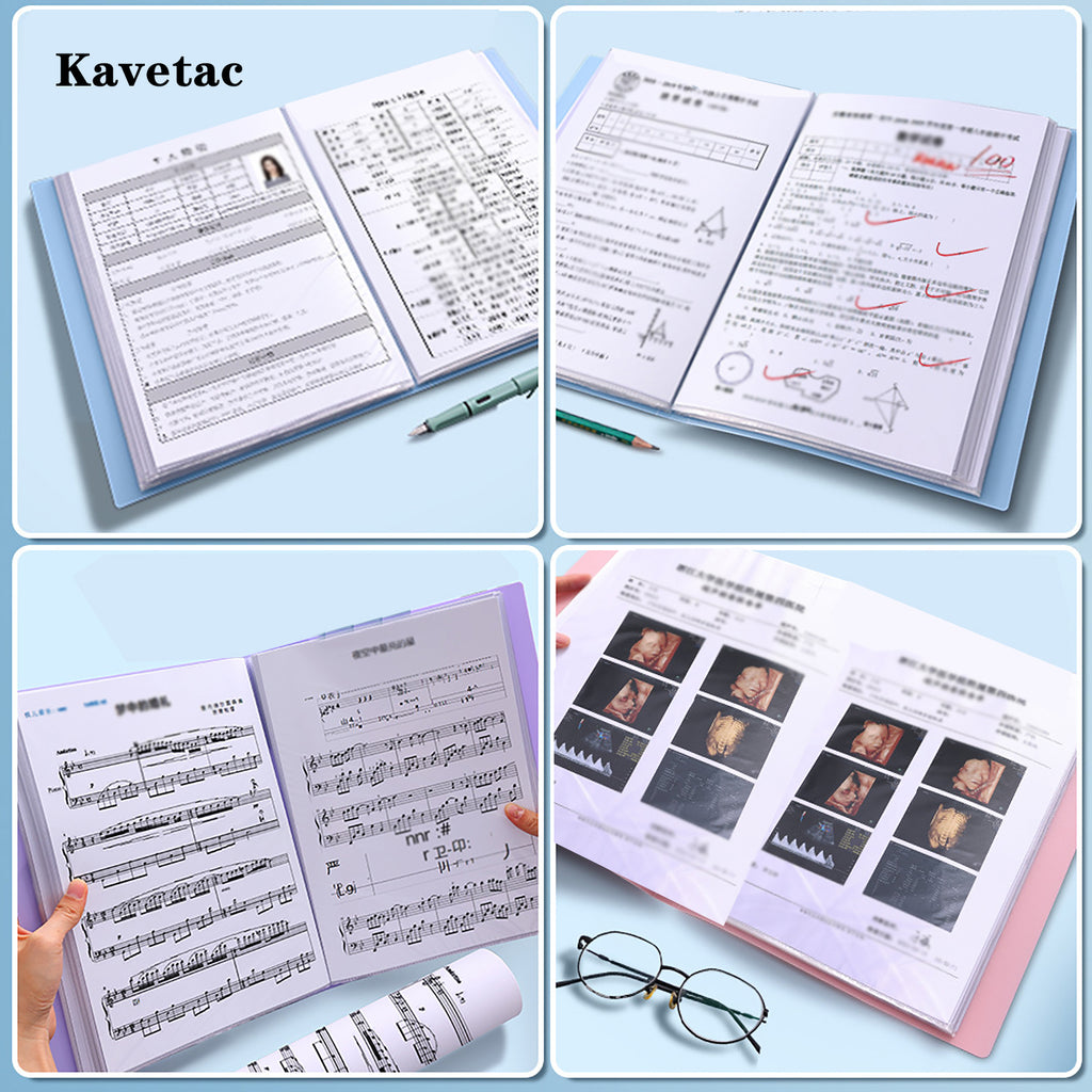 KAVETAC Plastic Adhesive File Folder, A4 Clear Document Organizer with 40 Pockets