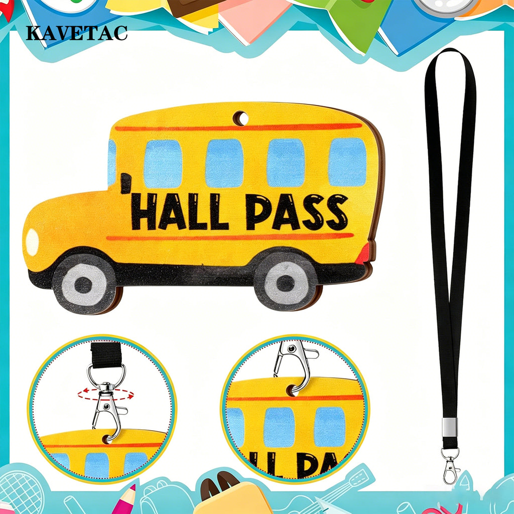 KAVETAC Printed Paper Hall Passes, 6-Pack Themed Classroom Passes with Lanyards for Students