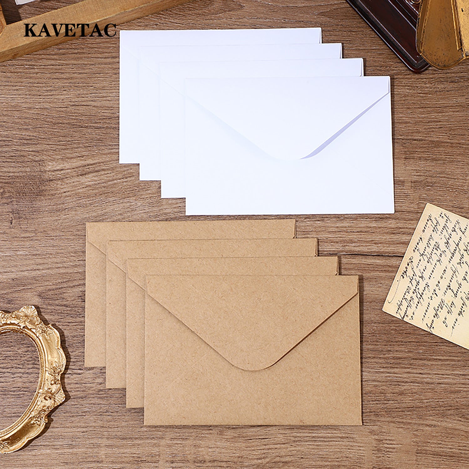 KAVETAC 6-Pack White & Kraft Envelopes, C6 Size Gummed Seal Thick Paper Envelopes for Office, Wedding & Holiday Cards