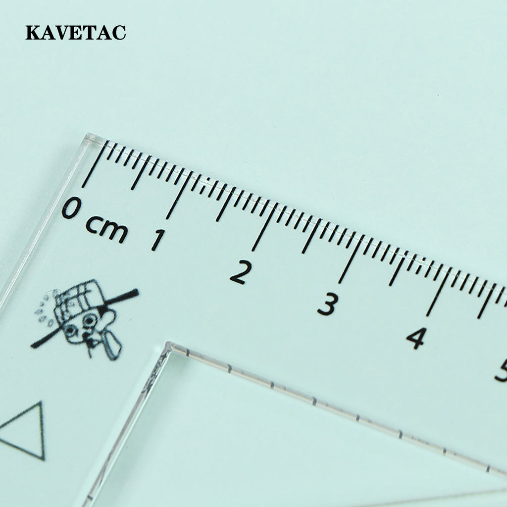 KAVETAC Drawing Triangles Set, Cartoon Printed Acrylic Geometry Kit with Rulers & Protractor, Shatter-Resistant for School Use