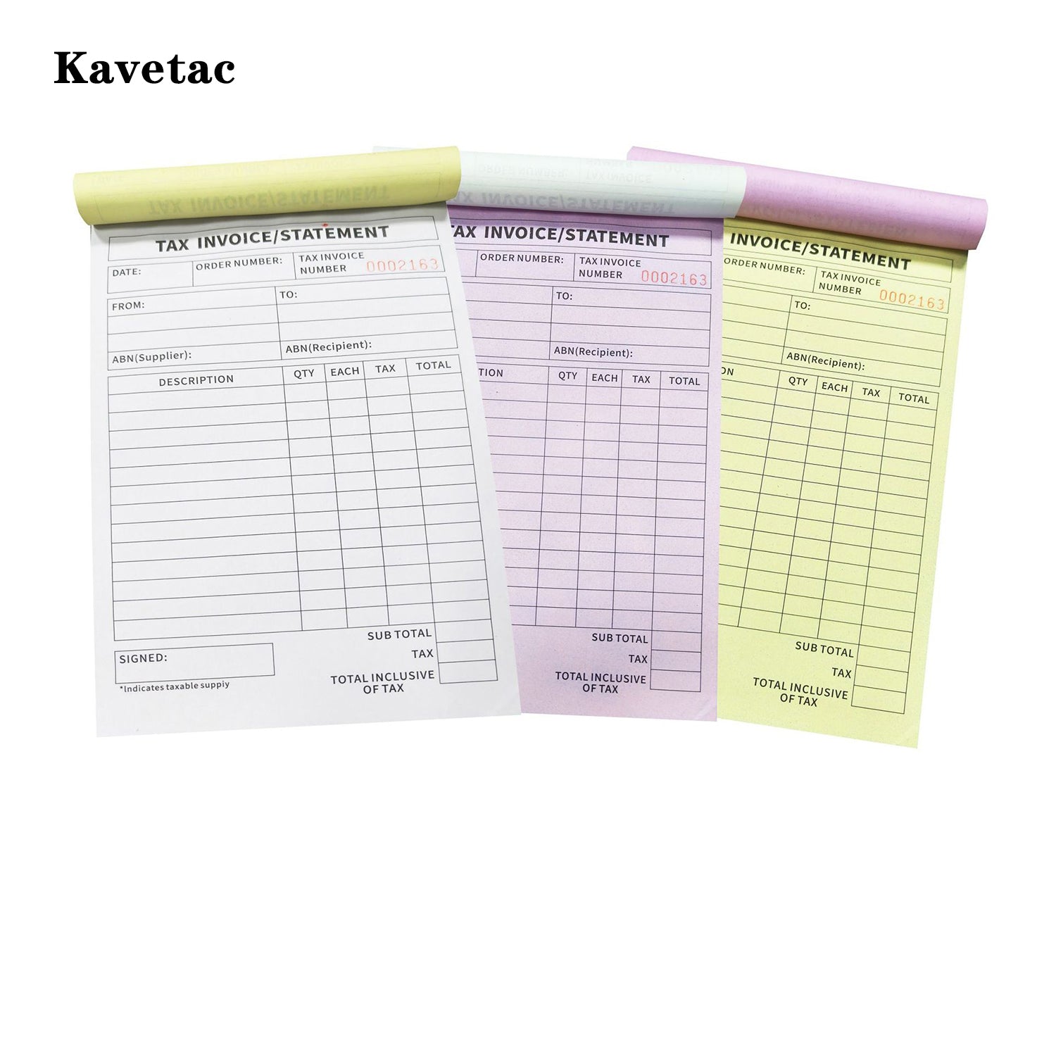 KAVETAC Carbonless Receipt Book, 50 Sets 3-Part 8.3" x 5.5" Accounting Slip Pad