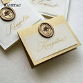 KAVETAC Printed Paper Table Tents, 10PCS with 3 Colors, Wedding & Banquet Place Cards with Gold Foil Style Printing