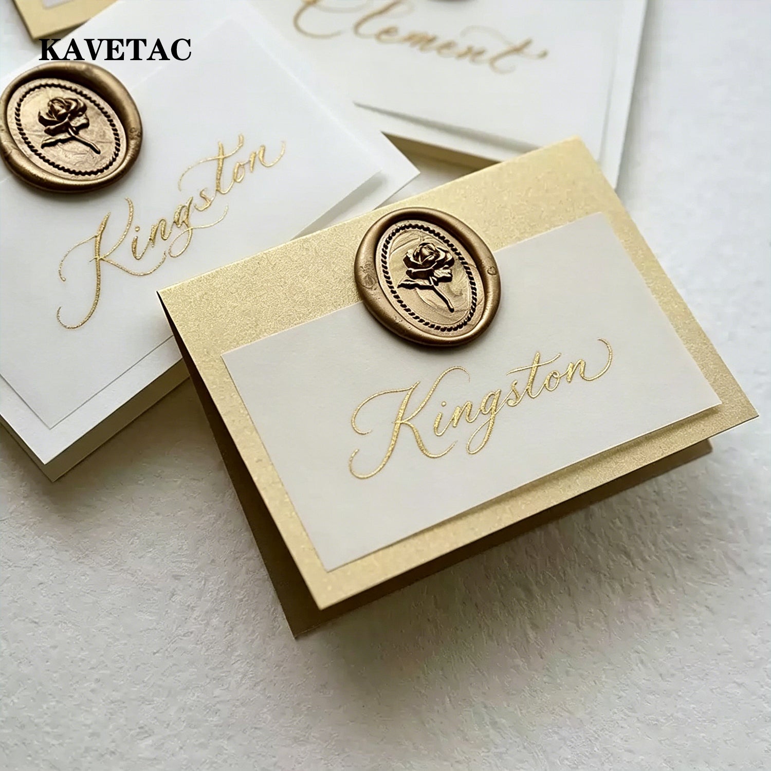 KAVETAC Printed Paper Table Tents, 10PCS with 3 Colors, Wedding & Banquet Place Cards with Gold Foil Style Printing
