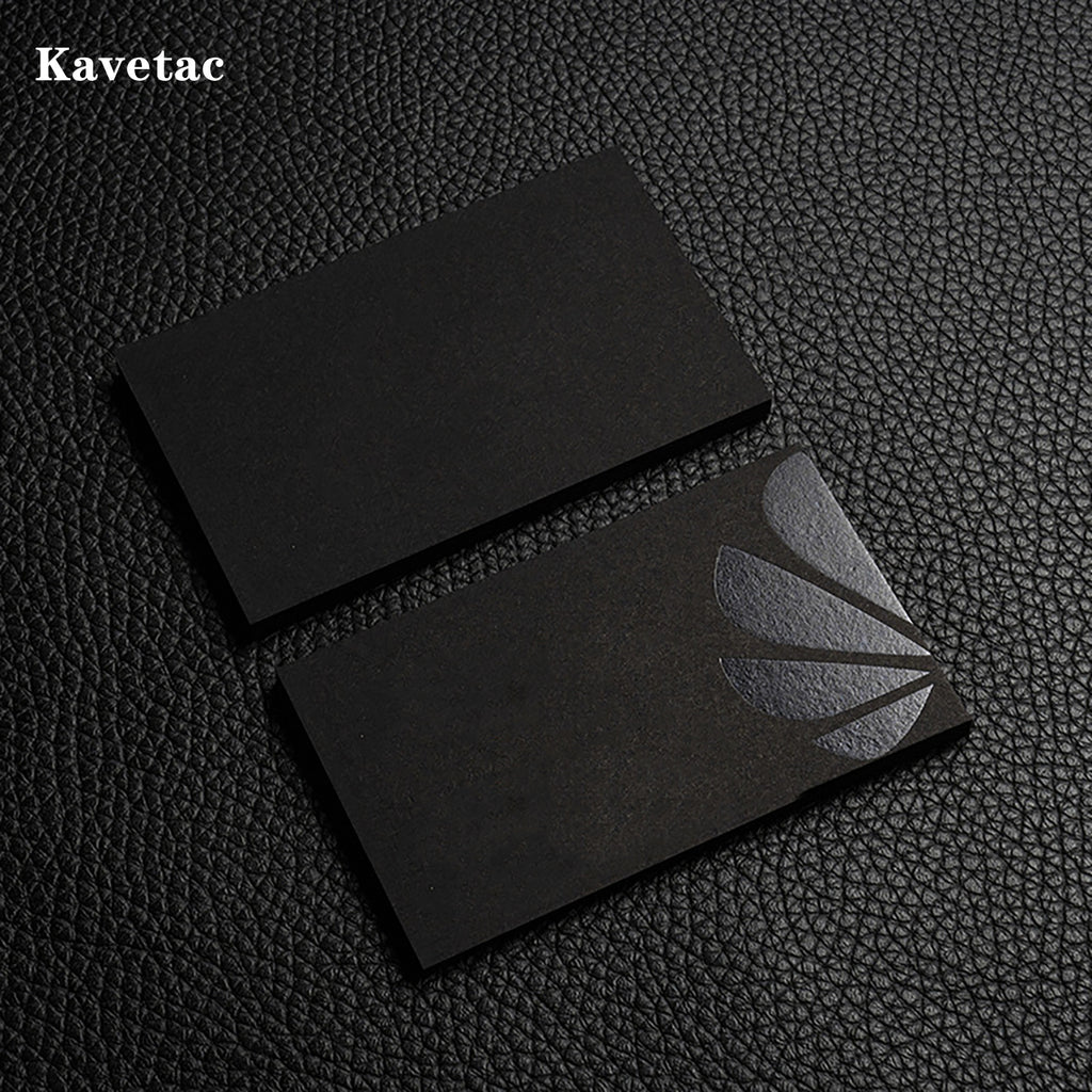 KAVETAC 100pcs Personalized Visiting Cards, Custom Black Cardstock with Embossed Detail