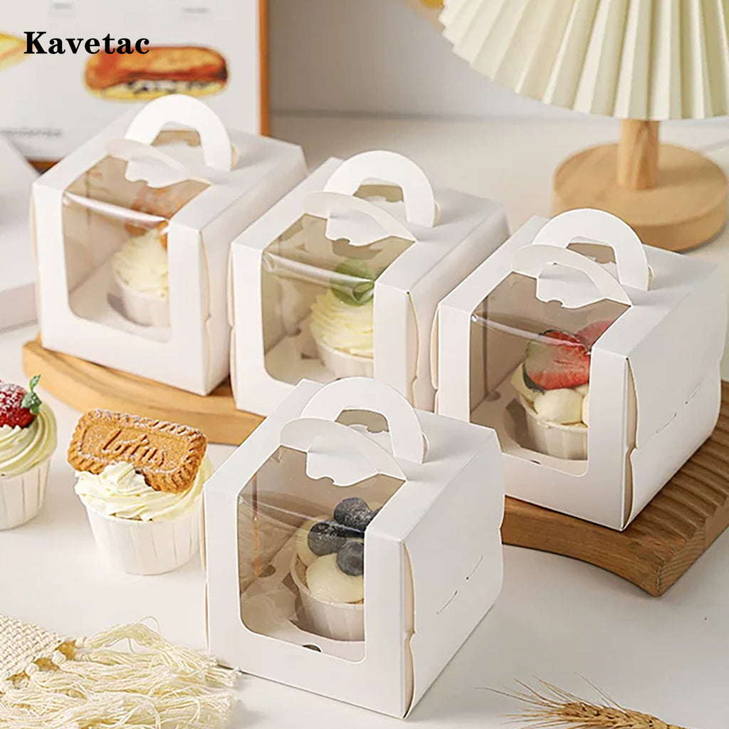 KAVETAC Portable Cardboard Cake Boxes with Window, 10 Pack 4/6 Inch Bakery Packaging Boxes with Handle for Cakes & Cookies