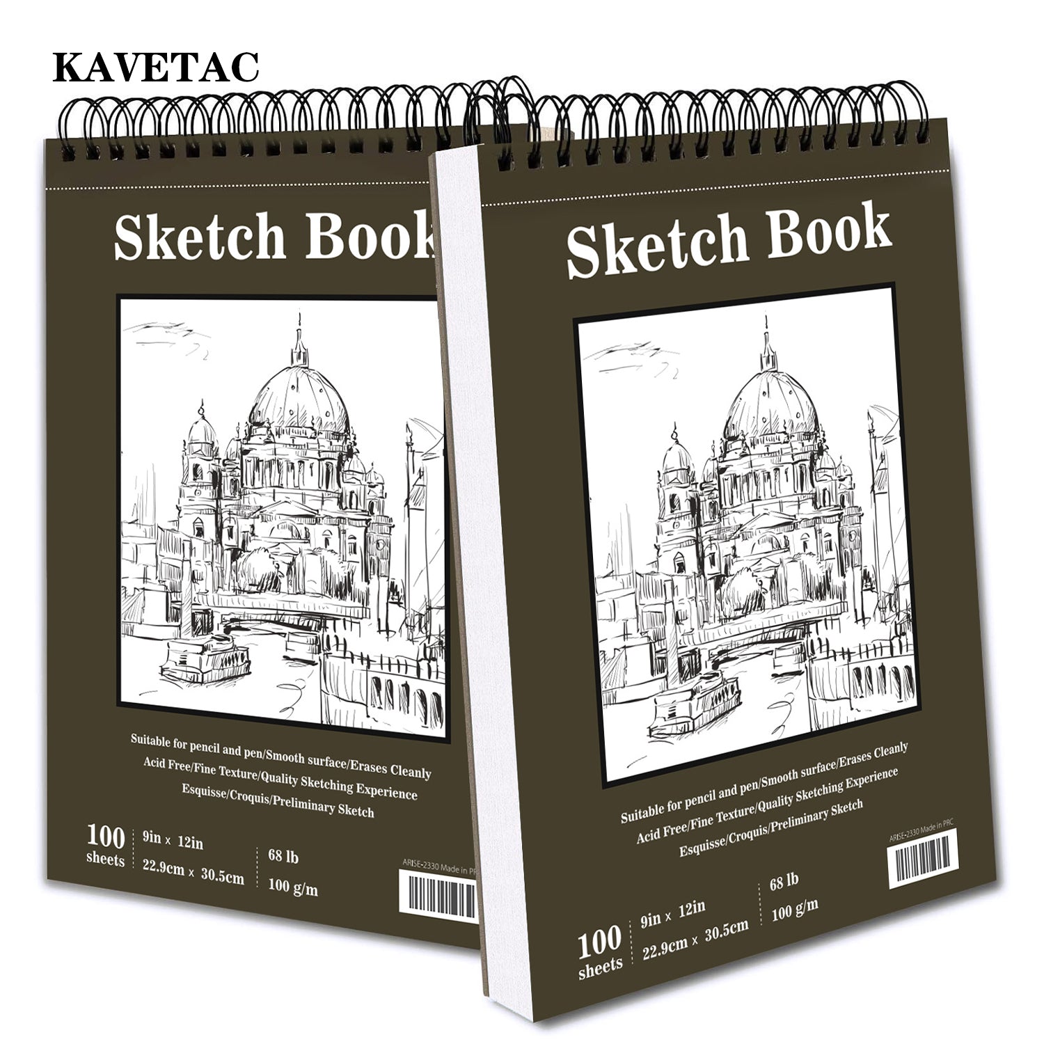 KAVETAC 9" x 12" Sketch Book, Top Spiral Bound Sketch Pad, 100 Sheets 68lb/100gsm Acid-Free Drawing Paper, Art Sketchbook for Drawing Pad for Kids Artists & Beginners Professional Art Supplies for Adults