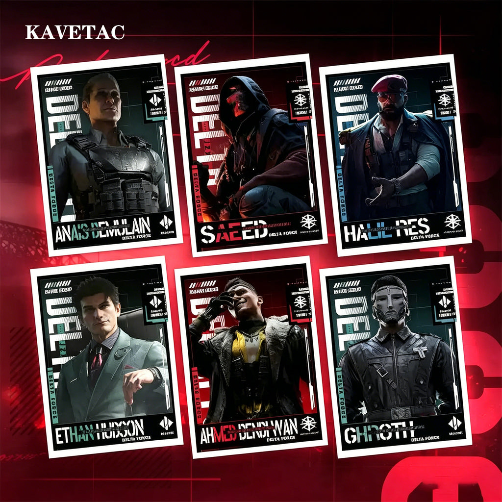 KAVETAC Delta Force Themed Collector Cards, 6PCS Polaroid-Style Character Cards with Metal Finish Printing