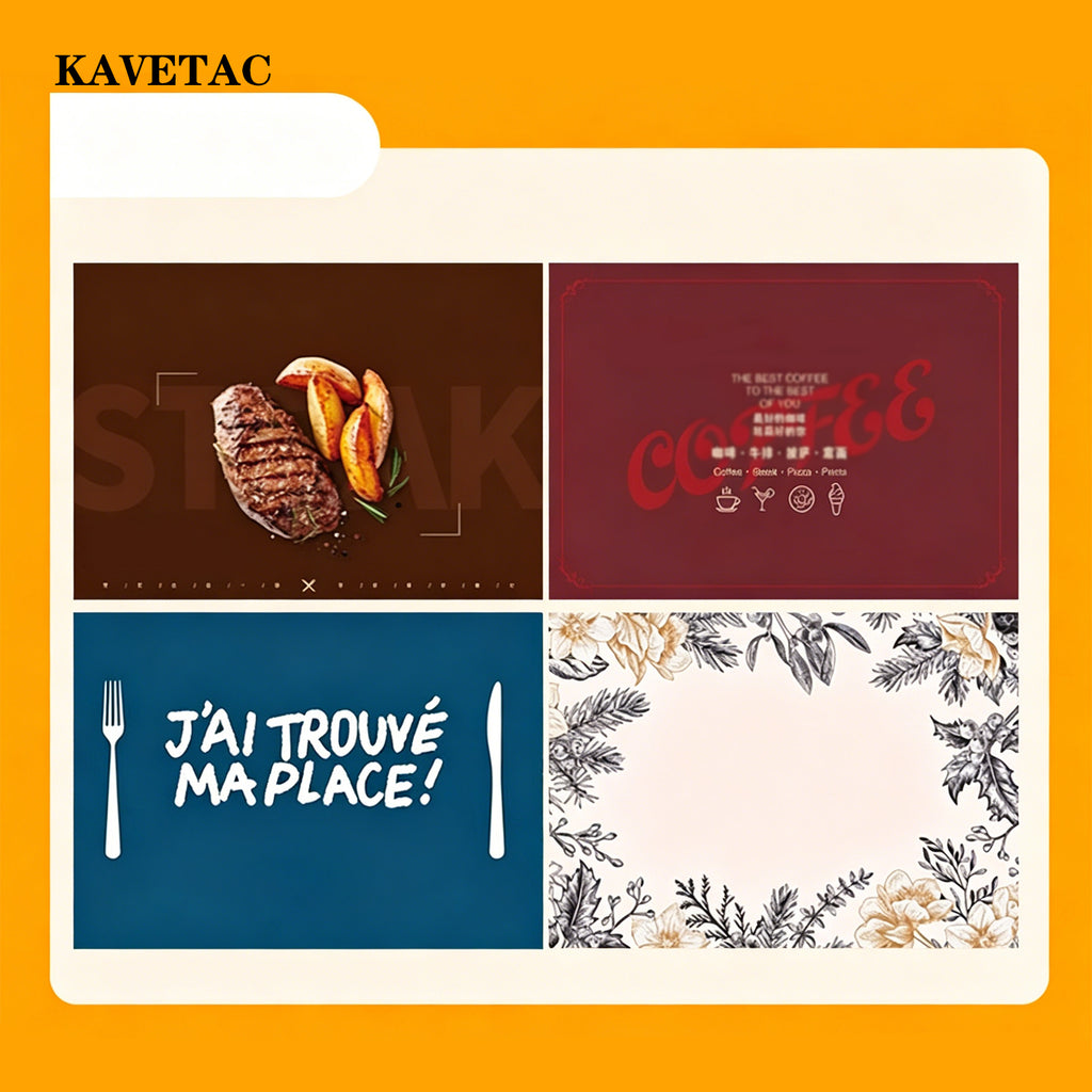 KAVETAC 80pcs Scalloped Paper Placemats – 10" x 14", 80 GSM, Disposable Table Mats in Dispenser Box