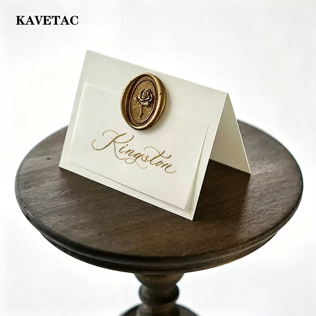 KAVETAC Printed Paper Table Tents, 10PCS with 3 Colors, Wedding & Banquet Place Cards with Gold Foil Style Printing