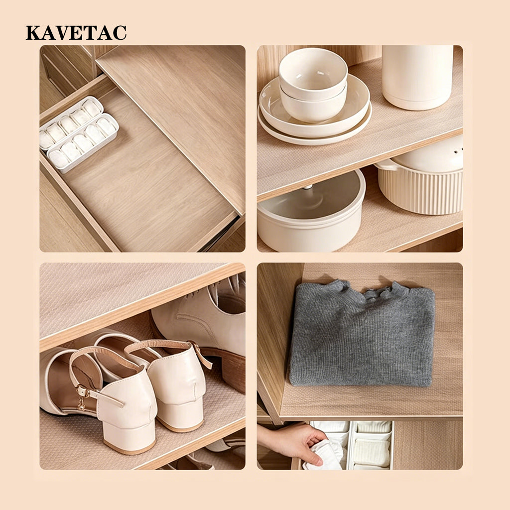 KAVETAC Shelf Liners Drawer Liner for Kitchen Cabinets Self-Adhesive Non Slip, Refrigerator Mats for Shelves, EVA Plastic Cupboard Protector, Waterproof Lining (Clear Dot, 10 in x 20 ft)