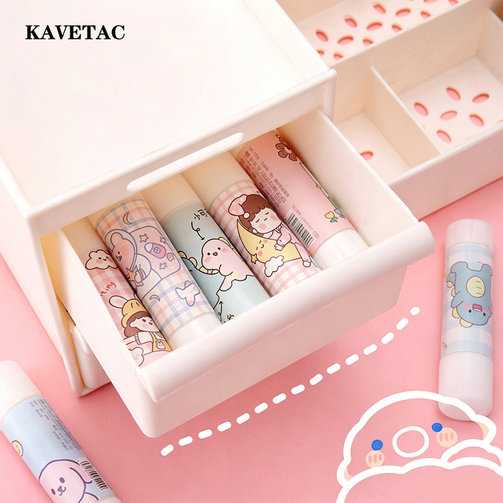 KAVETAC Glues for Office Use, 4-Pack Cute Cartoon Solid Glue Sticks, Strong Adhesive & Easy to Carry for Crafts & Documents