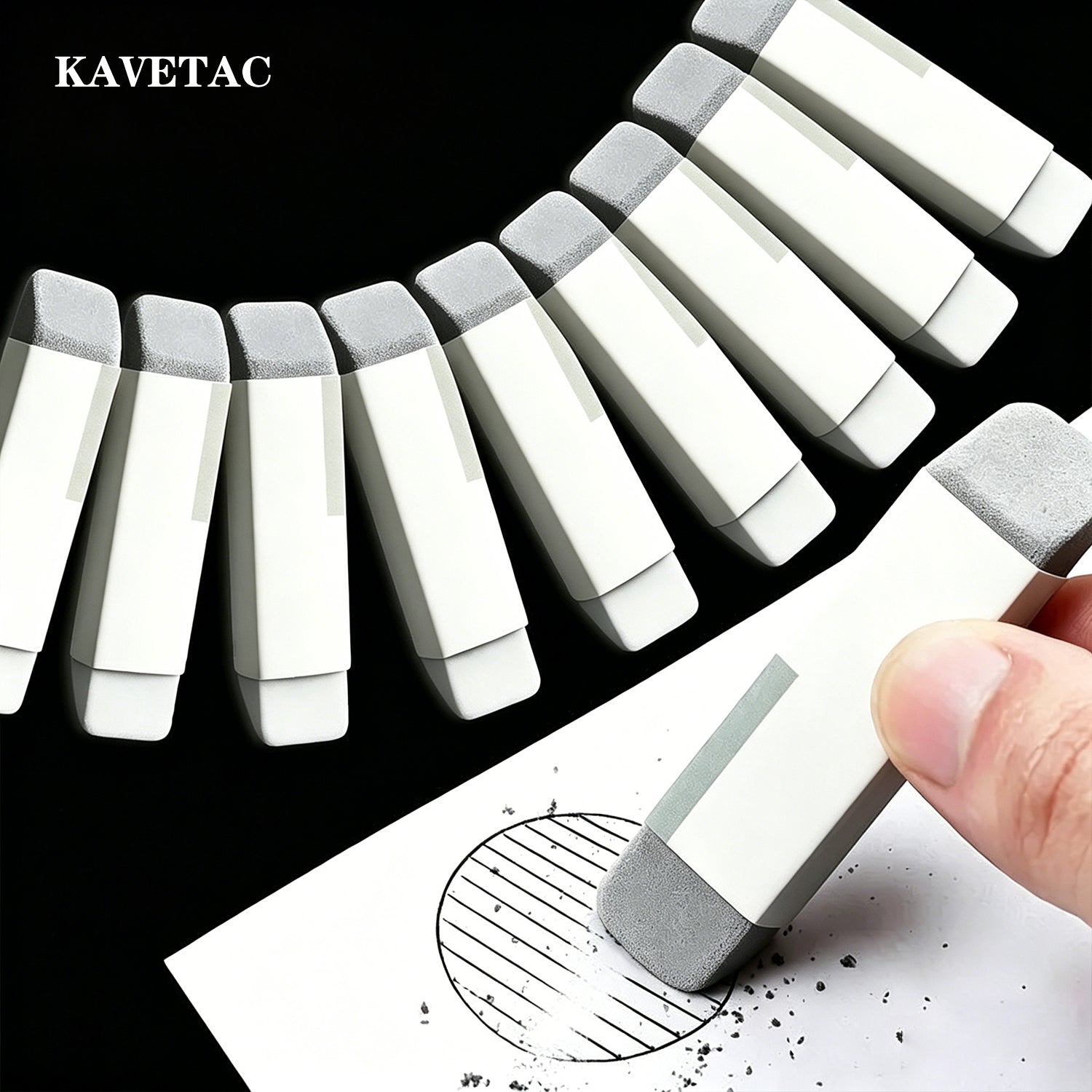 KAVETAC Ink Erasers, 9-Pack Sanded Erasers for Fountain Pen & Gel Ink, Non-Damaging Paper, Ideal for Students & Exams